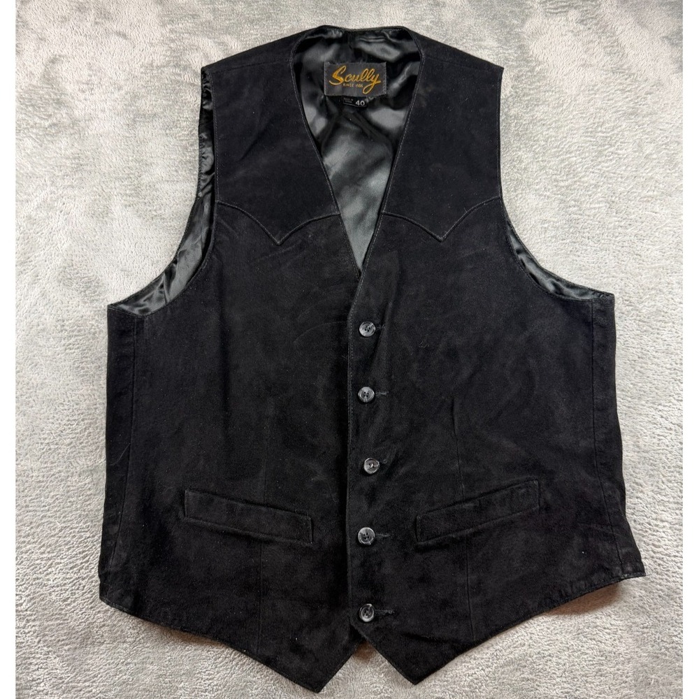 Scully Western Vest Mens 40 Black Suede Leather Cowboy Ranch‎ Lined